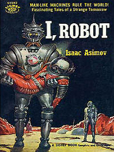아시모프의 SF 단편집 '나는 로봇이다' 표 지. 로봇 3원칙이 처음 언급된 '위험에 빠진 로봇'의 내용이 그려져 있다. ⓒ2011 HelloDD.com