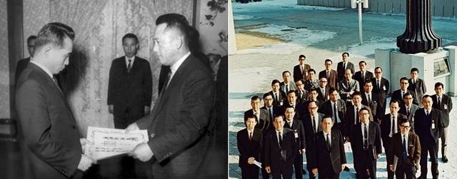 (좌)1966년 2월 3일, 박정희 대통령이 최형섭 박사에게 KIST 초대소장 임명장을 전달하고 있다.(우)KIST 초창기 연구원들.<사진=KIST 제공> 