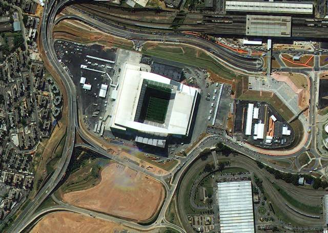 27일 5시(현지시간) 대한민국 마지막 예선 경기가 펼쳐지는 상파울루시의 'Arena de Sao Paulo' 경기장 <사진 =항공우주연구원 제공> 