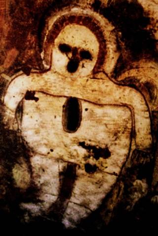 기원 전 약 5000년 전의 것으로 추정되는 고대 오스트레일리아의 인물화. 헤드기어 같은 것을 착용하고 있다. <사진=책 본문 중에서> 