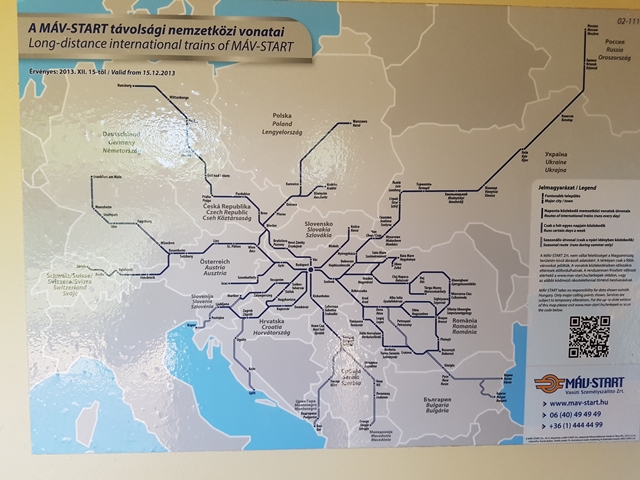 부다페스트를 중심으로 본 장거리 국제 열차 노선. 북으로 러시아 모스크바, 서로 스위스 취리히, 남으로 몬테니그로, 동으로 불가리아의 바나까지 연결돼 있다. 한반도가 중심이 돼 대륙과 일본 열도로 철도망이 연결되는 날은 언제일까?<사진=대덕넷>