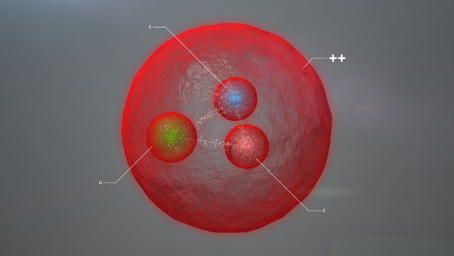 LHCb를 통해 검출된 새로운 입자 이미지. 2개의 참 쿼크와 1개의 업쿼크로 구성되어 있다.<사진=CERN 제공>