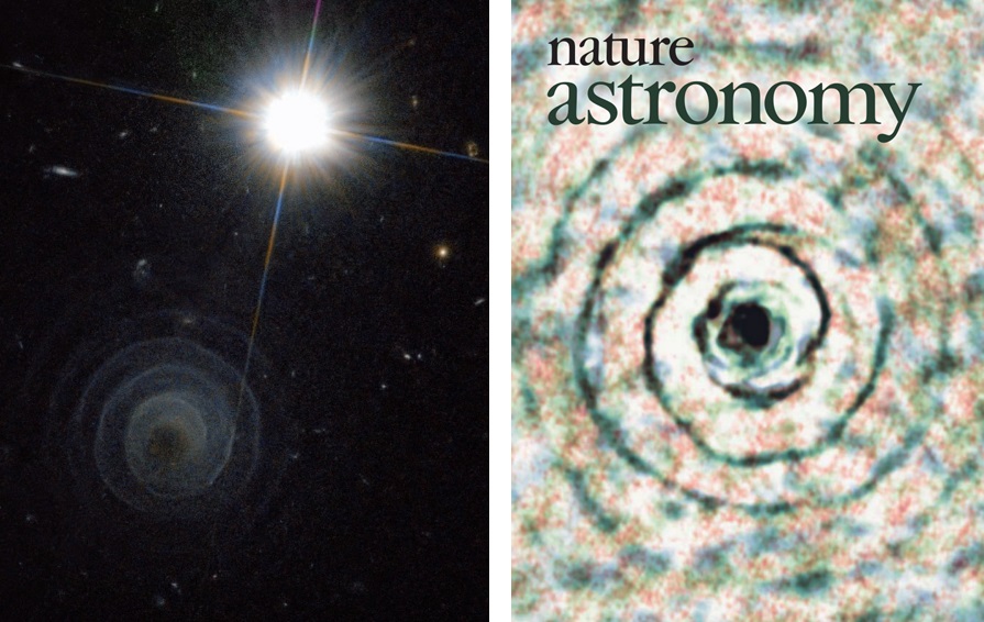 왼쪽 사진 아래가 2006년 허블망원경으로 처음 존재가 드러난 페가수스LL. 오른쪽은 2017년 네이처 에스트로노미 표지사진에 실린 페가수스LL. <사진=NASA, 김효선 박사 제공>