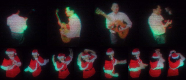 연구진이 만든 산타소녀(왼쪽)와 기타치는 남자 홀로그램(오른쪽).<사진=ETRI 제공>
