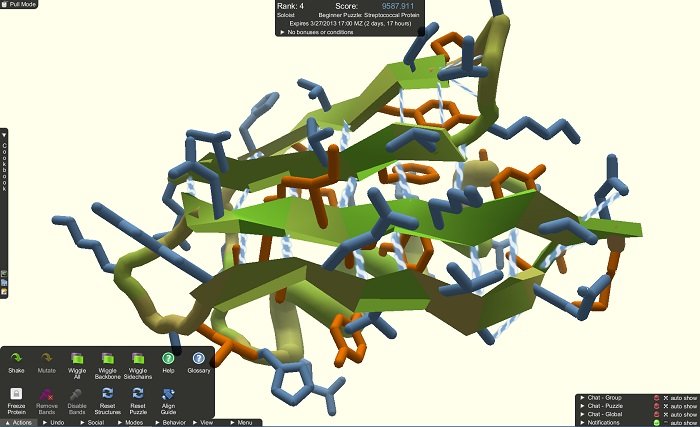 폴드잇 실행 화면. 코로나바이러스 돌기를 차단하는 단백질을 설계하는 것이 게임의 목표다. <사진=폴드잇 홈페이지 갈무리>