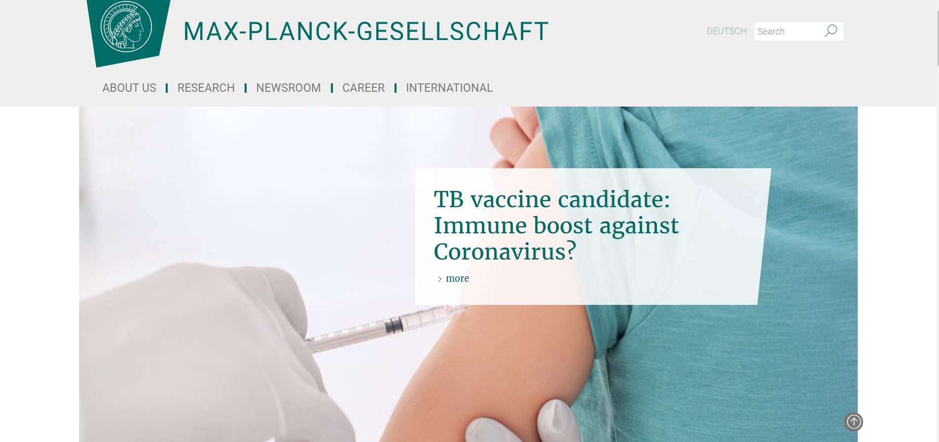 독일의 막스플랑크 연구소 홈페이지는 '코로나바이러스에 관한 면역 강화' 문구를 게시, 백신의 중요성을 언급했다. <사진=막스플랑크 홈페이지 갈무리>