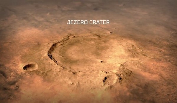퍼시비어런스 착륙 예정지인 예제로 분화구(Jezero Crater). 예제로 분화구는 과학자들이 과거 호수 하류였을 것으로 예상하고 있다. 물 흔적을 따라 생명체 여부를 파악하기 위해 퍼시비어런스는 오는 18일(현지시각) 이곳에 착륙한다. [사진=NASA]