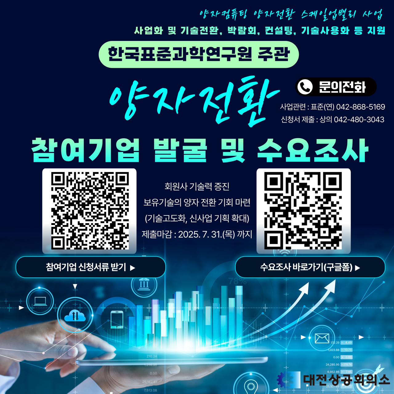 한국표준과학연구원, 블루포인트파트너스, 대전테크노파크가&nbsp; 양자기술 기업 육성을 위해 본격 지원에 나선다.[아미지= 대전상공회의소]&nbsp;